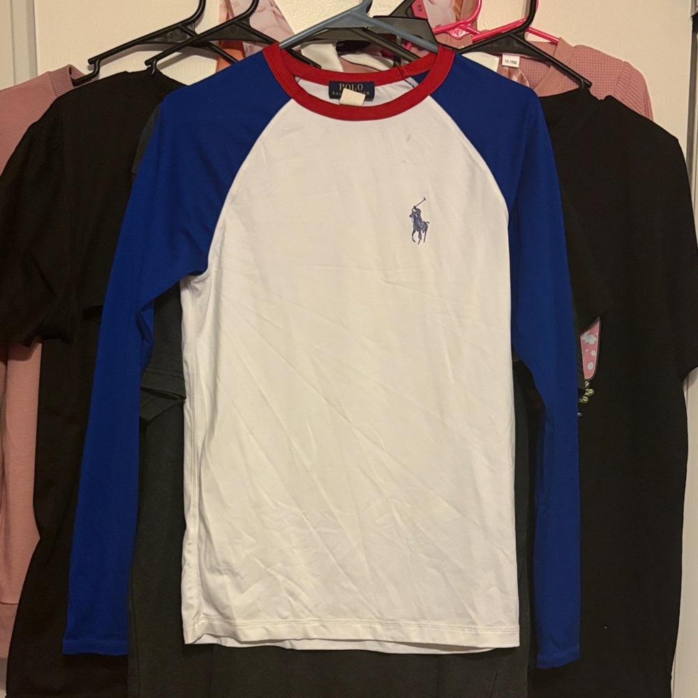 Polo by Ralph Lauren Kids White Shirt with Blue Sleeves Red collar XL 18-20